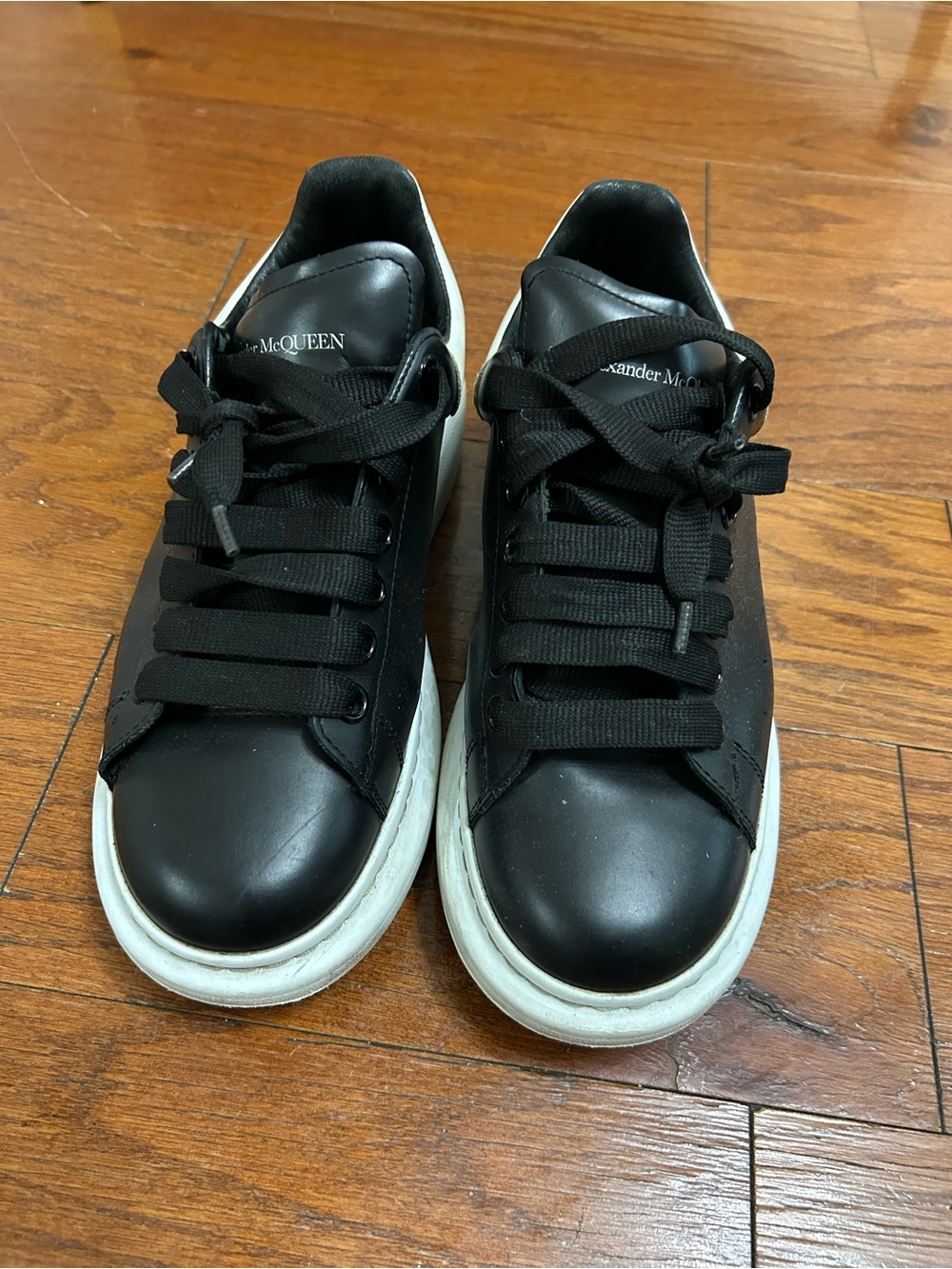 Alexander McQueen Black Leather Platform Sneakers with White Soles